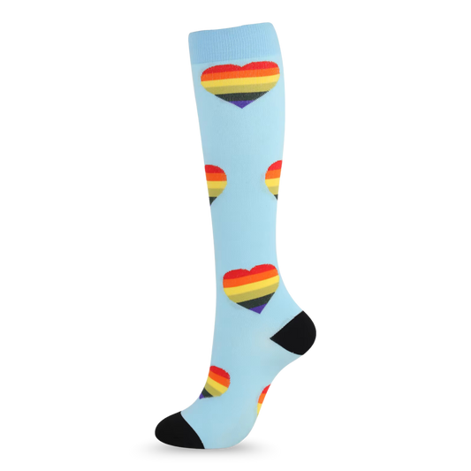 Blue Rainbow Heart Compression Socks | Cute Fun Non Medical | Unisex