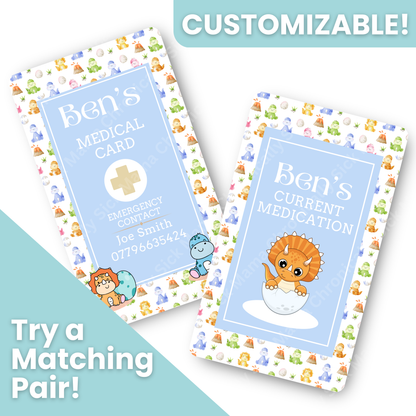 Kids Dinosaur Design | Medical And Medication Cards | List Your Medical Conditions And Medication And Never Forget Them