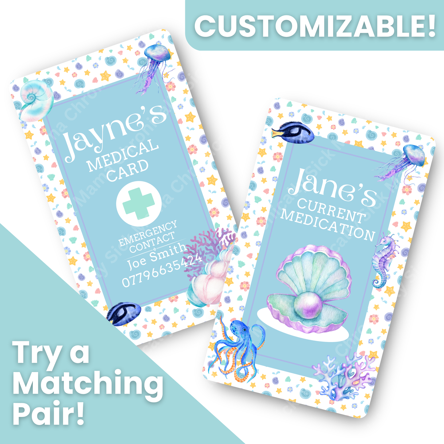 Ocean Design | Medical And Medication Cards | List Your Medical Conditions And Medication And Never Forget Them