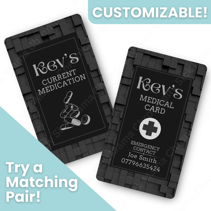 Black Block Geometric | Medical And Medication Cards | List Your Medical Conditions And Medication And Never Forget Them