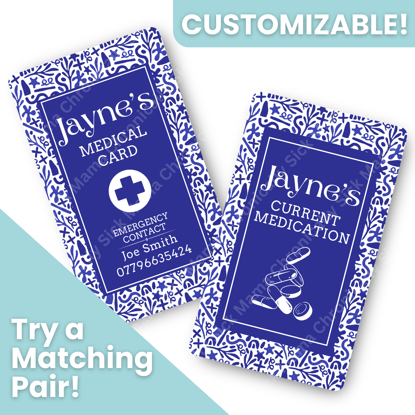 Santorini Blue Design | Medical And Medication Cards | List Your Medical Conditions And Medication And Never Forget Them