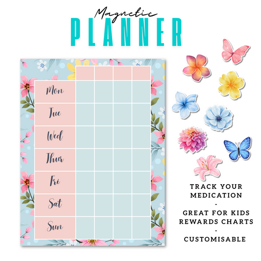 Blue Floral Magnetic Planner | Pill Tracker | Rewards Chart | Habit Tracker
