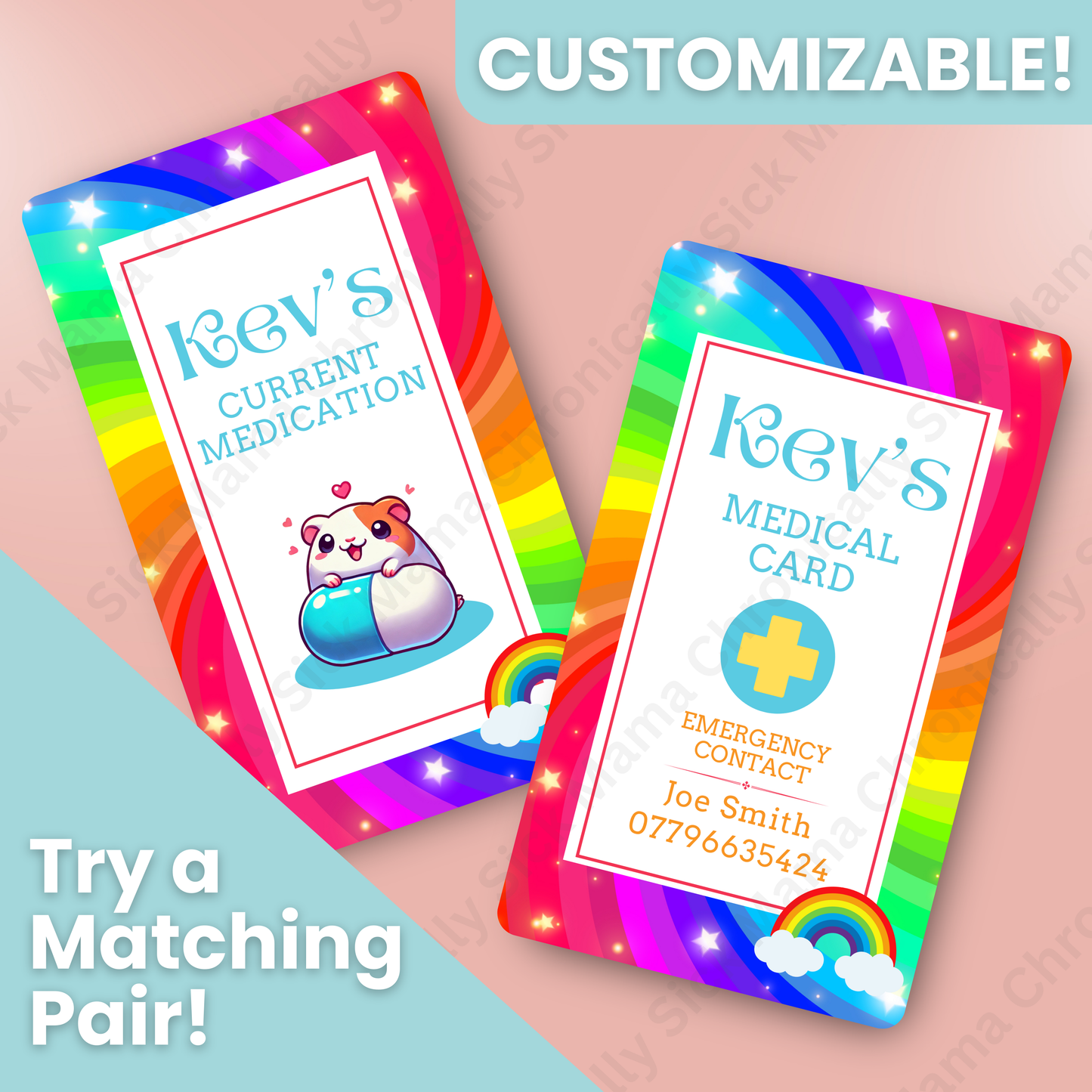 CUSTOMIZED Waterproof Medical Conditions Card SINGLE - Rainbow