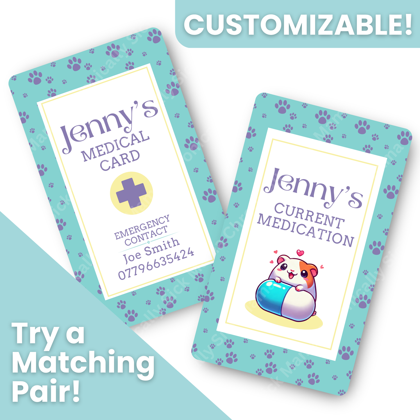 Paw Prints Design | Medical And Medication Cards | List Your Medical Conditions And Medication And Never Forget Them