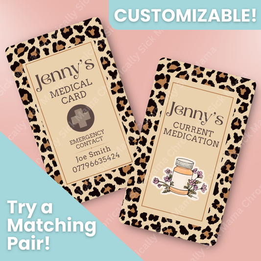 CUSTOMIZED Waterproof Medical Cards PAIR - Leopard Print