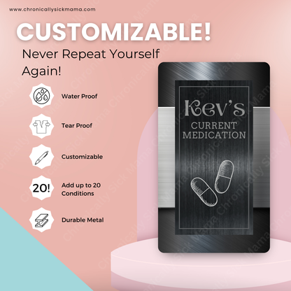 Black Steel | Medical And Medication Cards | List Your Medical Conditions And Medication And Never Forget Them