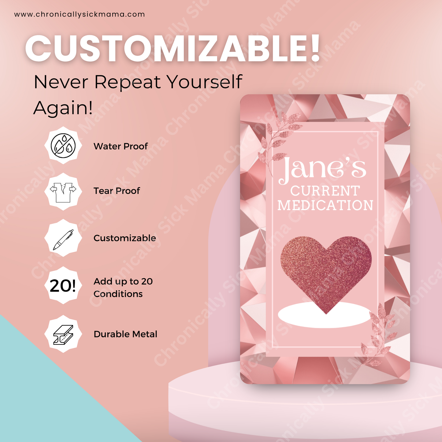 Rose Gold Design | Medical And Medication Cards | List Your Medical Conditions And Medication And Never Forget Them