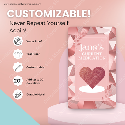 Rose Gold Design | Medical And Medication Cards | List Your Medical Conditions And Medication And Never Forget Them