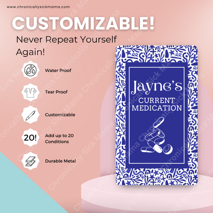 Santorini Blue Design | Medical And Medication Cards | List Your Medical Conditions And Medication And Never Forget Them