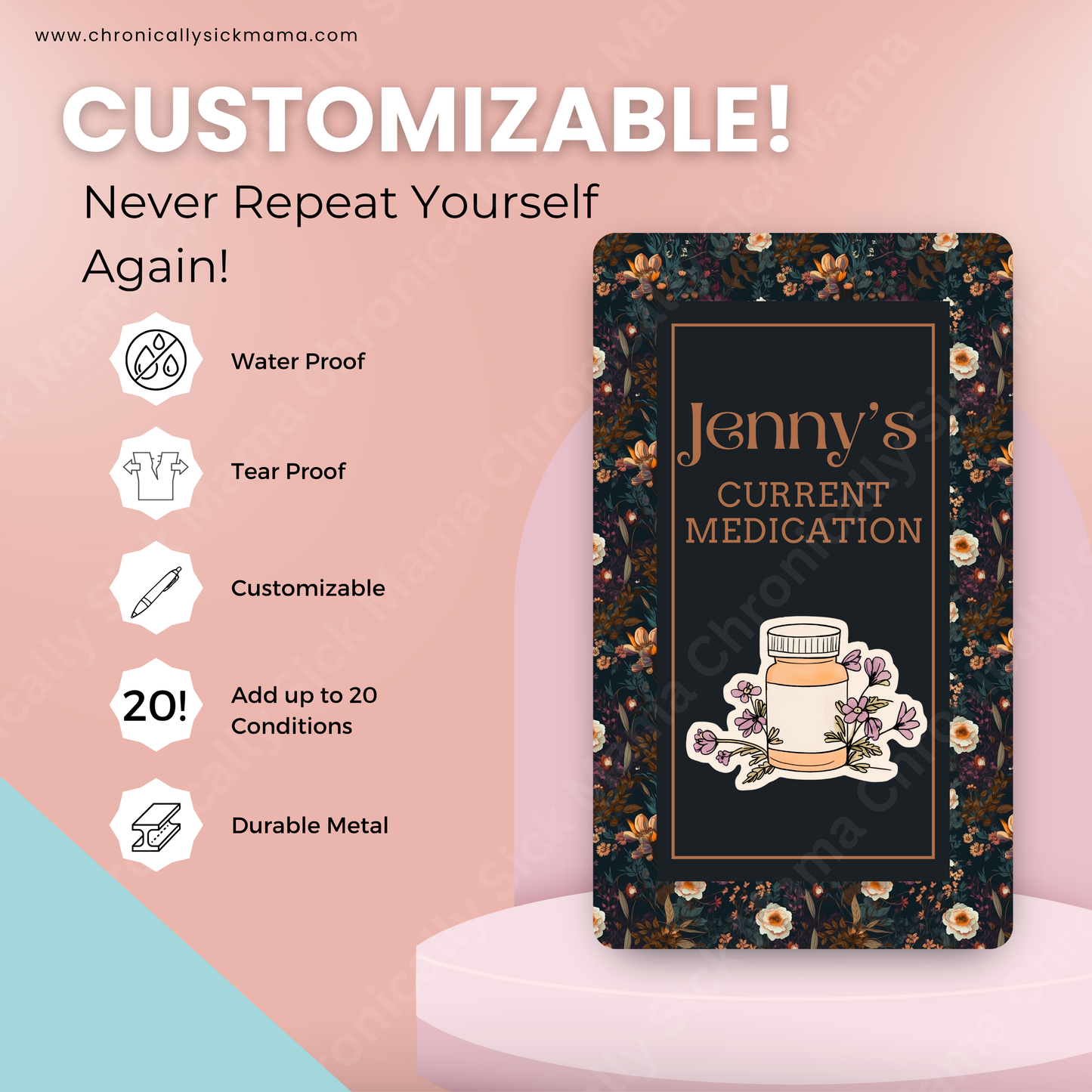 Autumnal Fall Orange And Black Floral | Medical And Medication Cards | List Your Medical Conditions And Medication And Never Forget Them