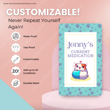 Paw Prints Design | Medical And Medication Cards | List Your Medical Conditions And Medication And Never Forget Them