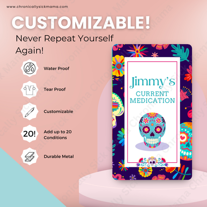 Day Of The Dead Candy Skull Design | Medical And Medication Cards | List Your Medical Conditions And Medication And Never Forget Them