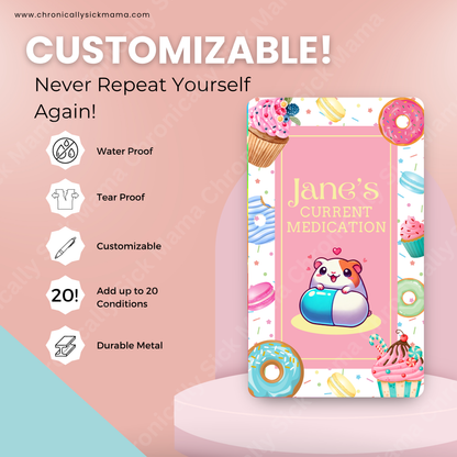 Sweet Treats Cake Design | Medical And Medication Cards | List Your Medical Conditions And Medication And Never Forget Them