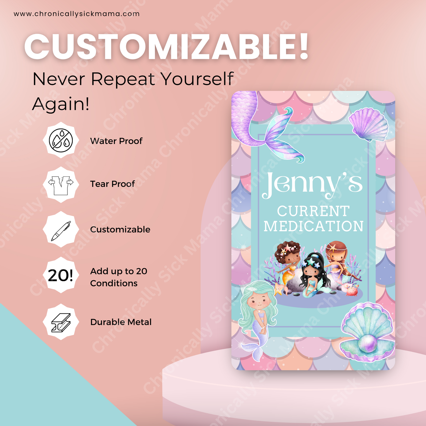 Kids Mermaid Princess Design | Medical And Medication Cards | List Your Medical Conditions And Medication And Never Forget Them