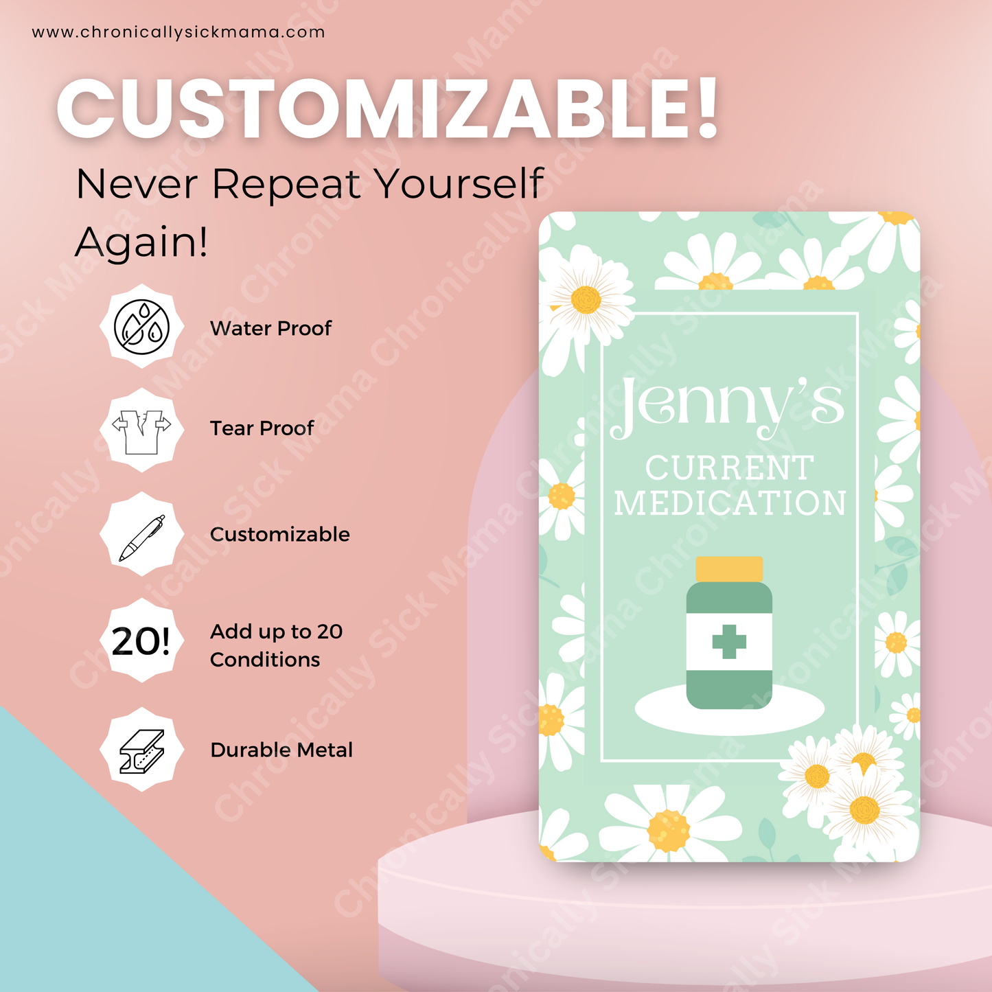 Mint Daisy Floral | Medical And Medication Cards | List Your Medical Conditions And Medication And Never Forget Them