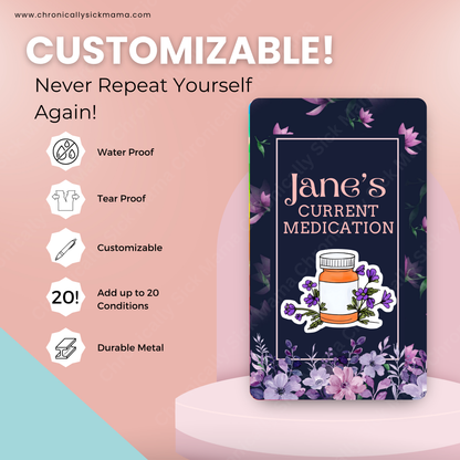 Purple Floral | Medical And Medication Cards | List Your Medical Conditions And Medication And Never Forget Them