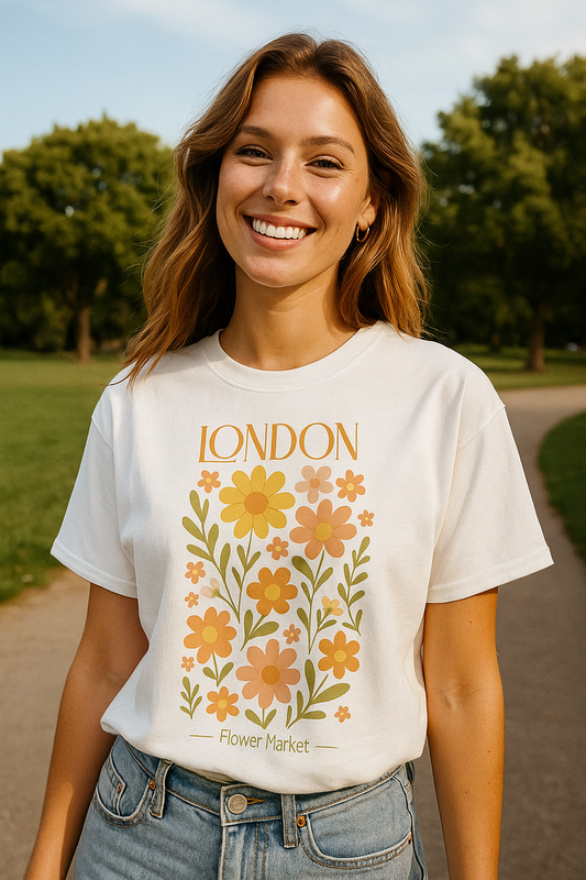 London Flower Market Vintage Floral Style Sensory Friendly T-shirt For Men And Women