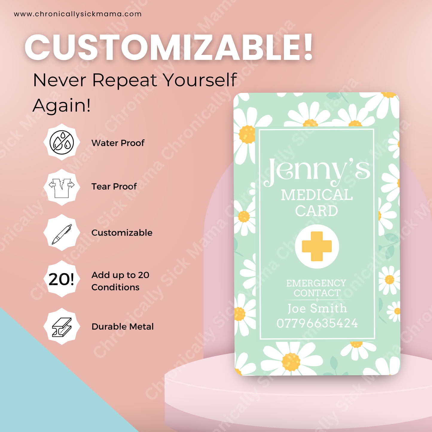 Mint Daisy Floral | Medical And Medication Cards | List Your Medical Conditions And Medication And Never Forget Them