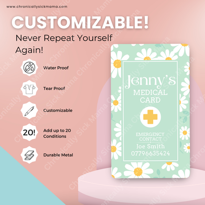 Mint Daisy Floral | Medical And Medication Cards | List Your Medical Conditions And Medication And Never Forget Them