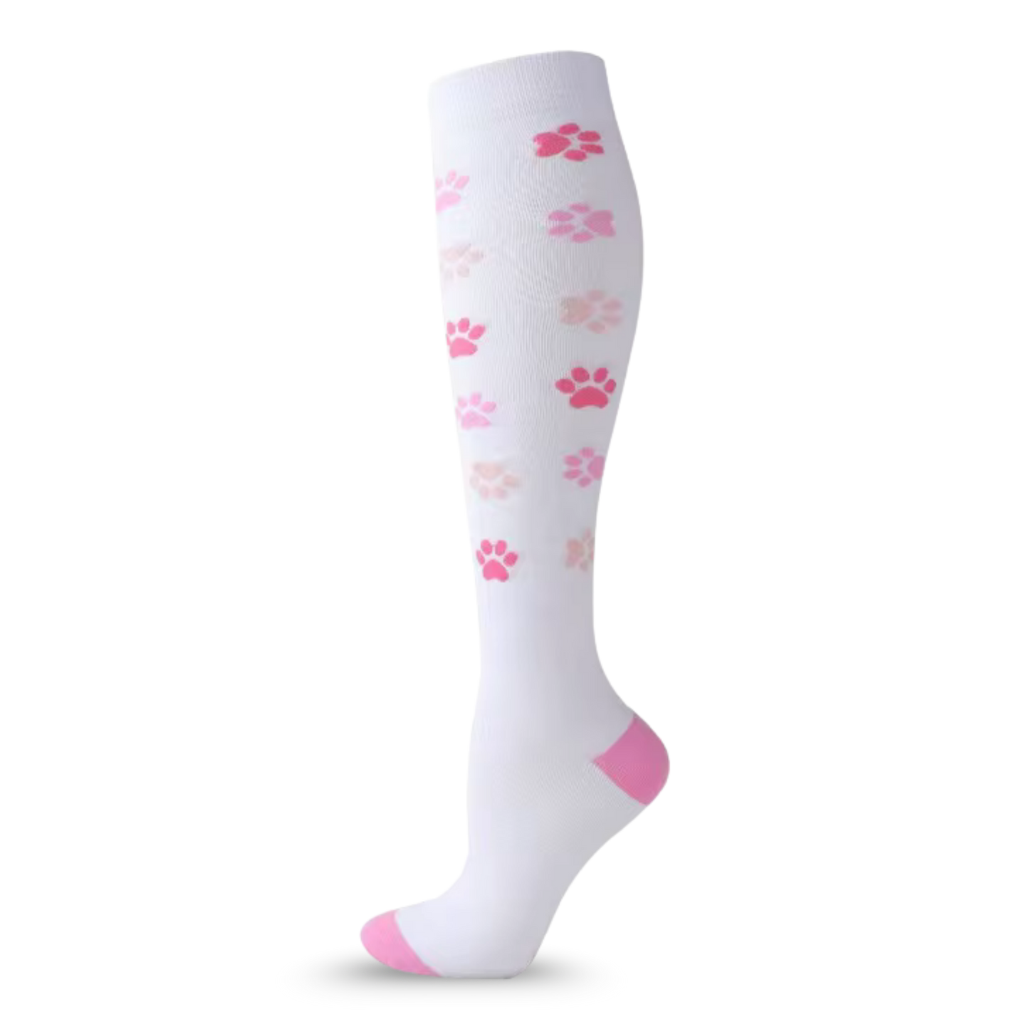 Pink And White Paw Print Compression Socks | Cute Fun Non Medical | Unisex