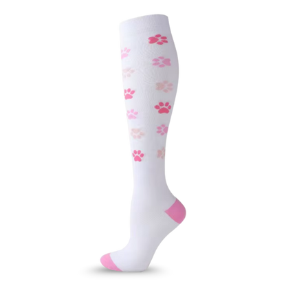 Pink And White Paw Print Compression Socks | Cute Fun Non Medical | Unisex