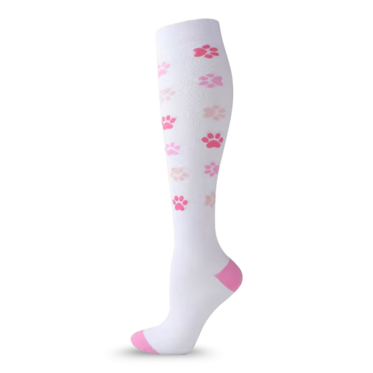 Pink And White Paw Print Compression Socks | Cute Fun Non Medical | Unisex
