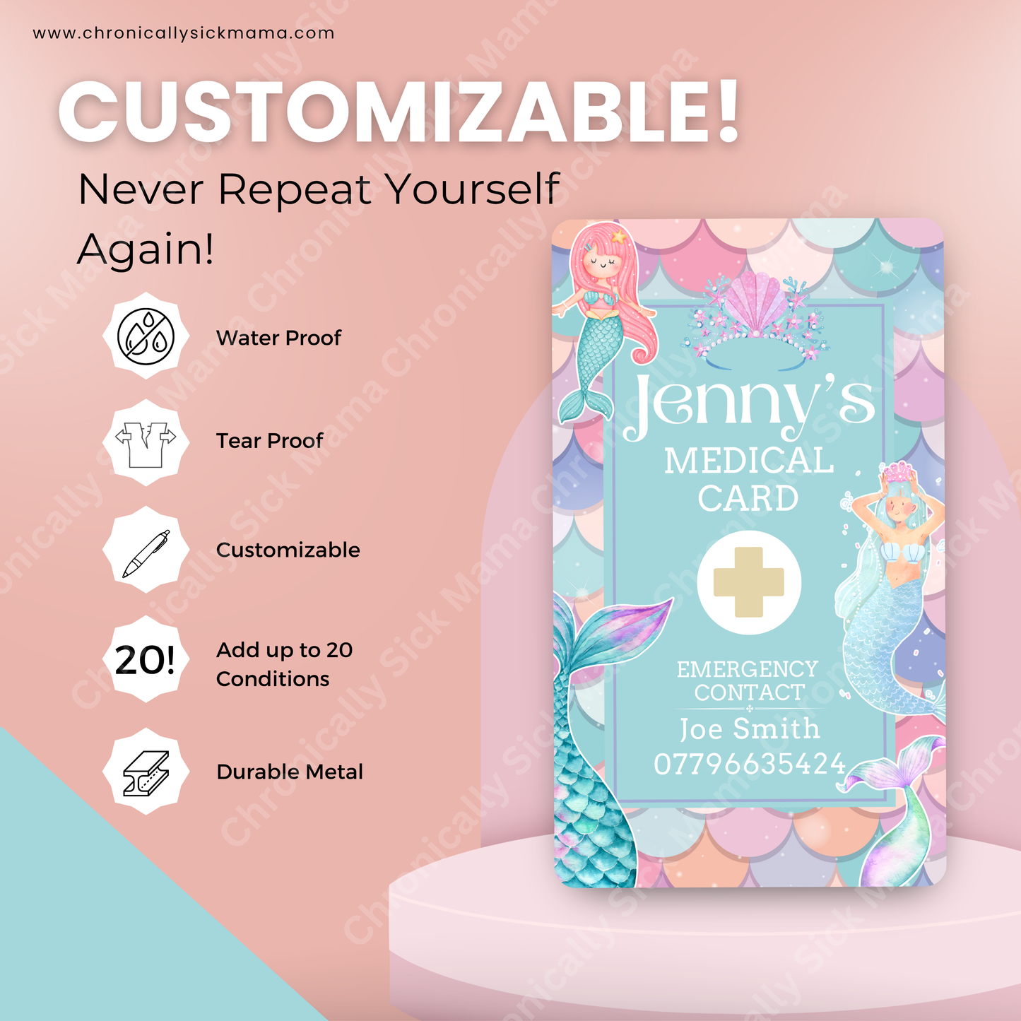 Kids Mermaid Princess Design | Medical And Medication Cards | List Your Medical Conditions And Medication And Never Forget Them