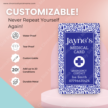 Santorini Blue Design | Medical And Medication Cards | List Your Medical Conditions And Medication And Never Forget Them