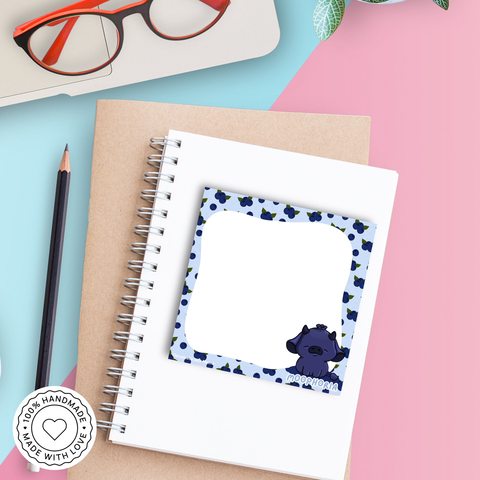 Mooberry | Blueberry Cow - Cute Kawaii Cow Mini Memo Notepad