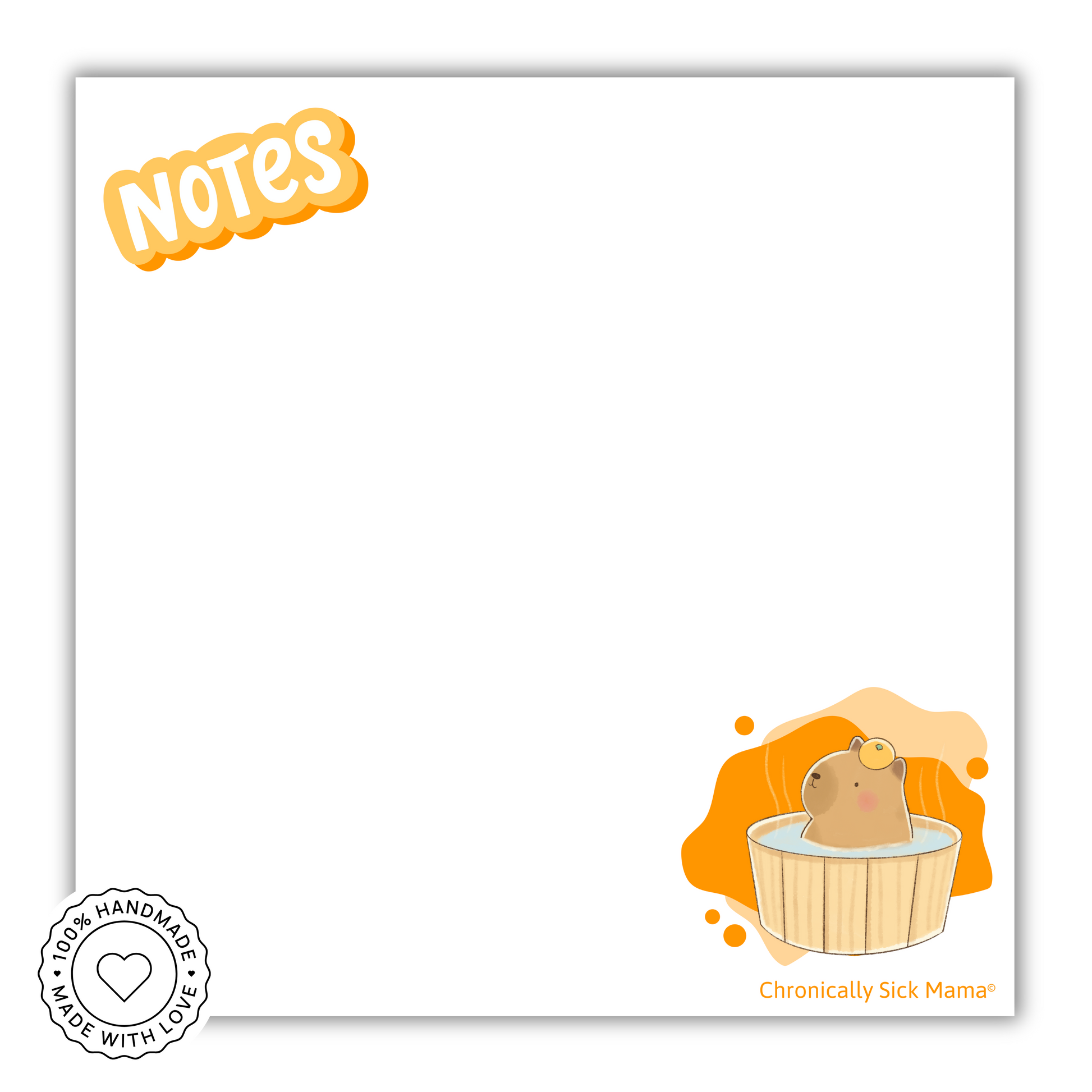 Notepad with a cartoon capybara in a hot tub and 'Notes' text on a white background.