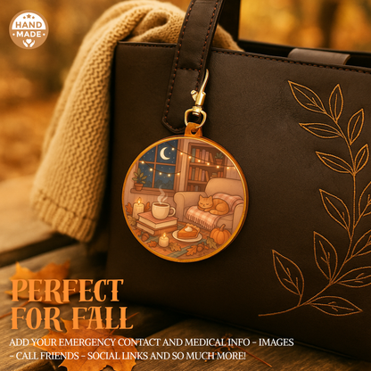 Cosy Cat Book Nook Autumnal Fall Scannable NFC Keychain