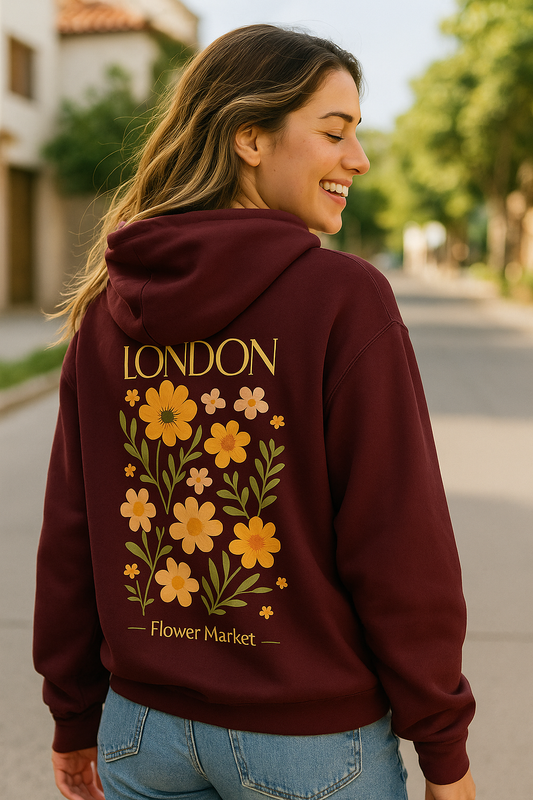 London Flower Market Vintage Style Sensory Friendly Hoodie For Men And Women