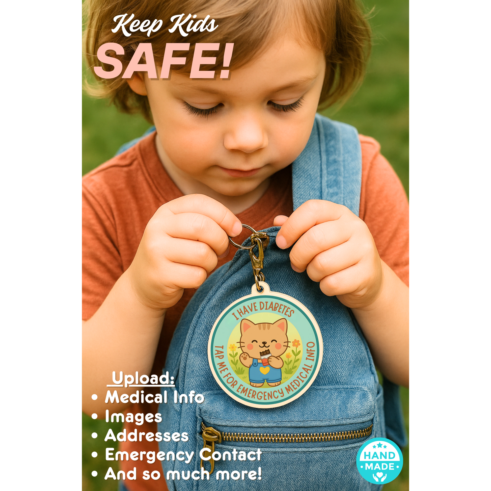 Diabetes medical alert emergency tag for kids 