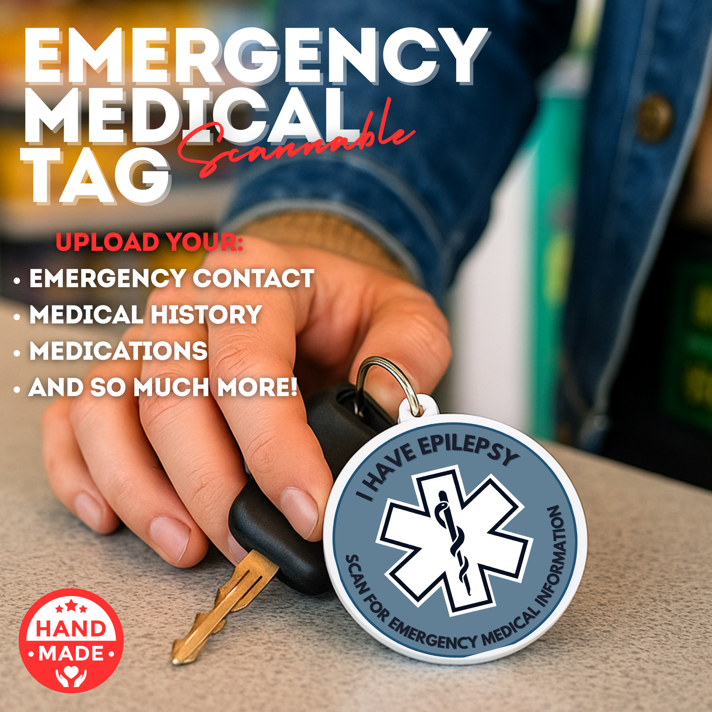 I Have Epilepsy | Epilepsy Alert Tag | Emergency Alert Scannable NFC Keychain