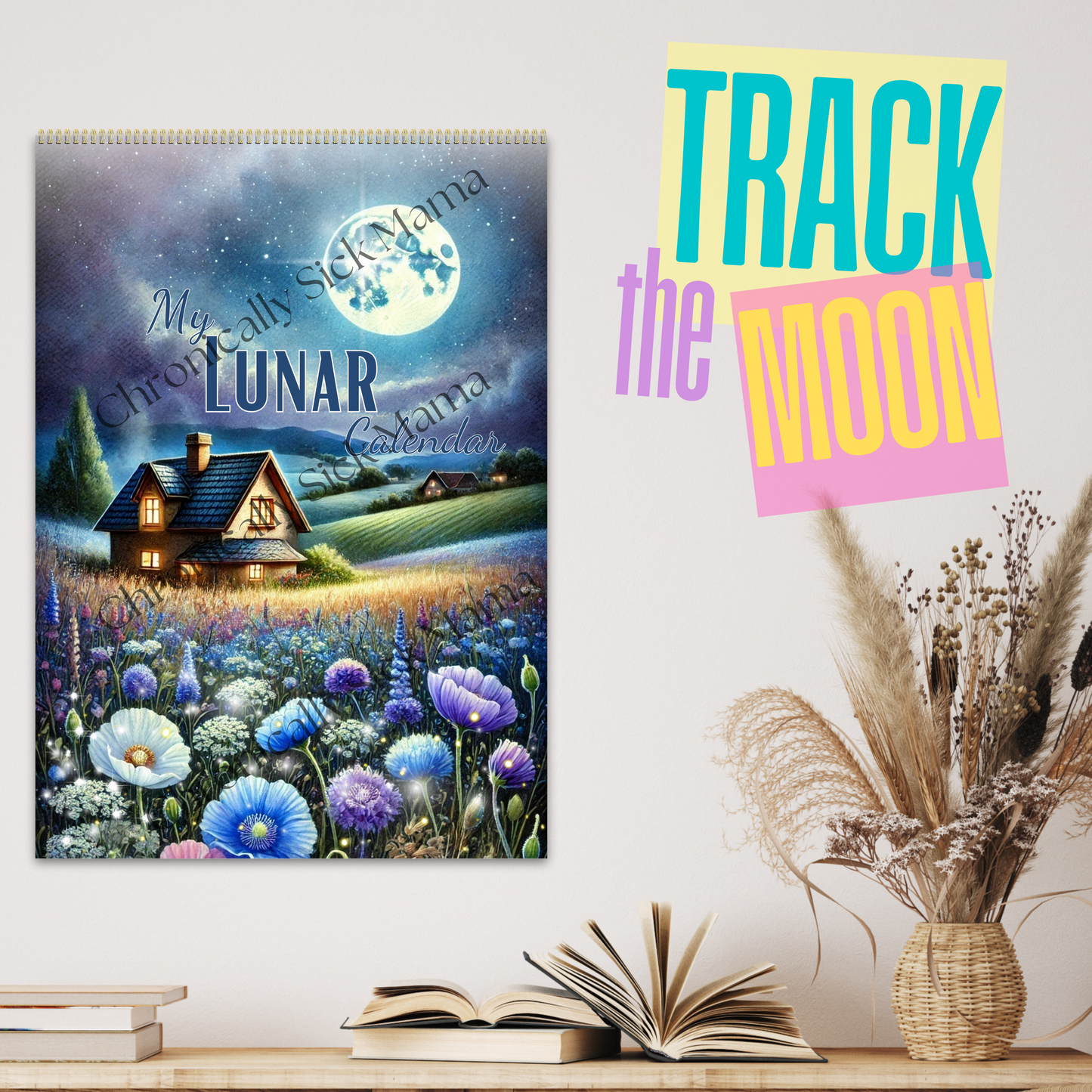 2025 Lunar Calendar for Chronic Illness Management | Fibromyalgia & Full Moon Planner with Beautiful Art Prints, A3 Size, and Free Spoon Theory Stickers