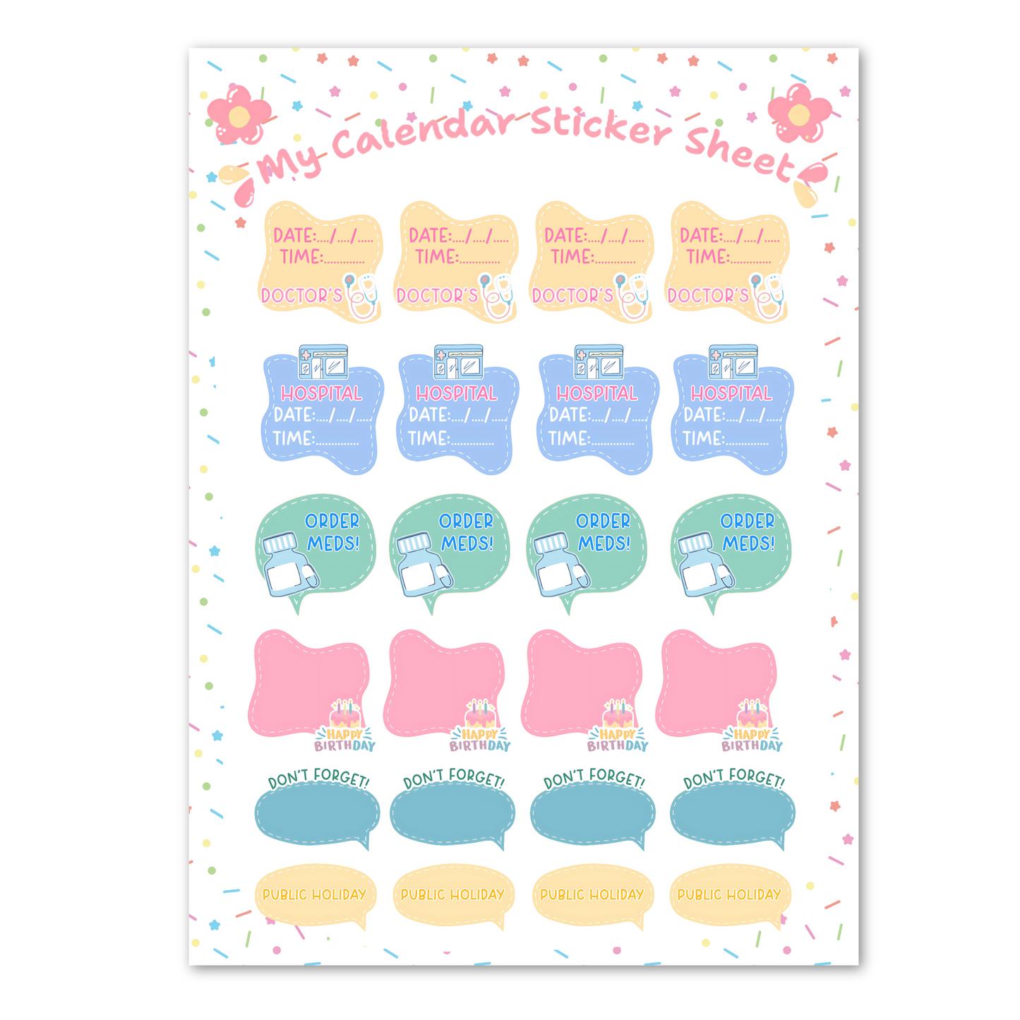 Multi Pack Assorted Chronic Illness And Disability Calendar Sticker Sheet For Lunar Calendar For Spoonies