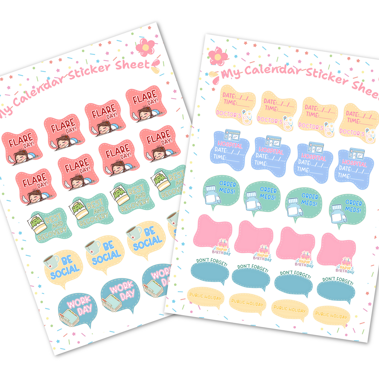 Multi Pack Assorted Chronic Illness And Disability Calendar Sticker Sheet For Lunar Calendar For Spoonies