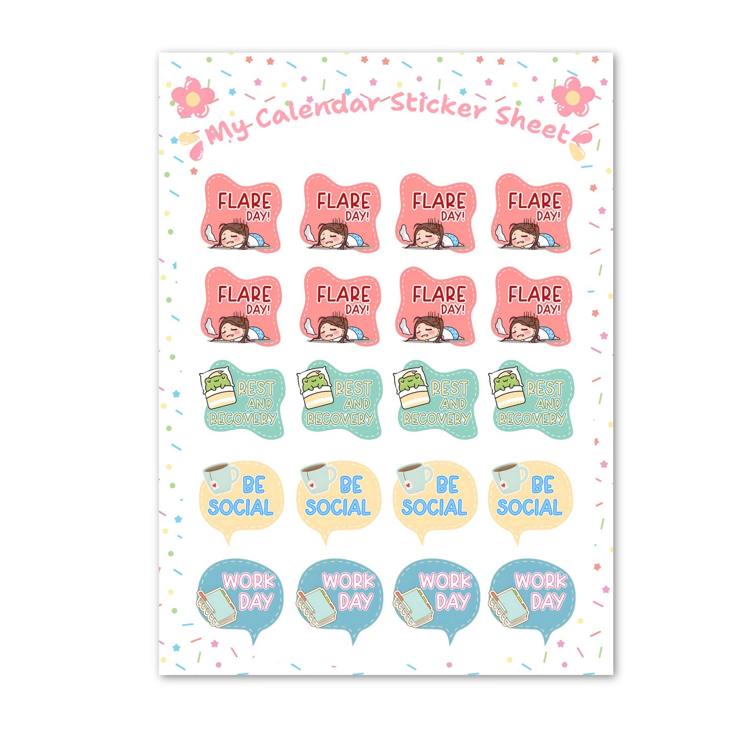 Multi Pack Assorted Chronic Illness And Disability Calendar Sticker Sheet For Lunar Calendar For Spoonies