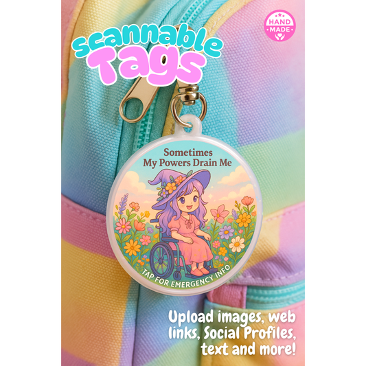 WHITE ME CFS FIBRO MS Witch | My Powers Drain Me | Emergency Alert Scannable NFC Keychain