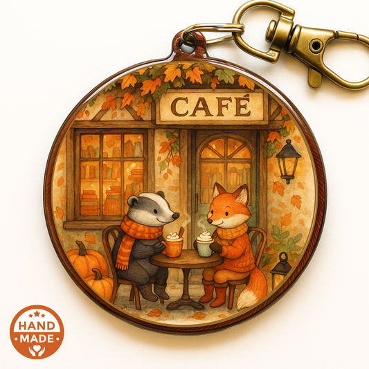 Pumpkin Spice Late at the Cafe | Woodland Critters | Autumnal Fall Scannable NFC Keychain