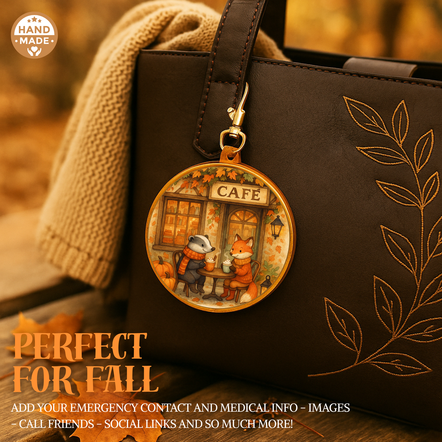 Pumpkin Spice Late at the Cafe | Woodland Critters | Autumnal Fall Scannable NFC Keychain