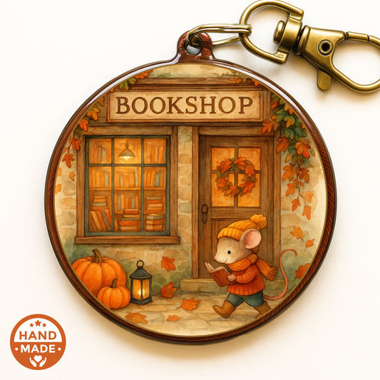 Mouse At The Bookshop | Woodland Critters | Autumnal Fall Scannable NFC Keychain