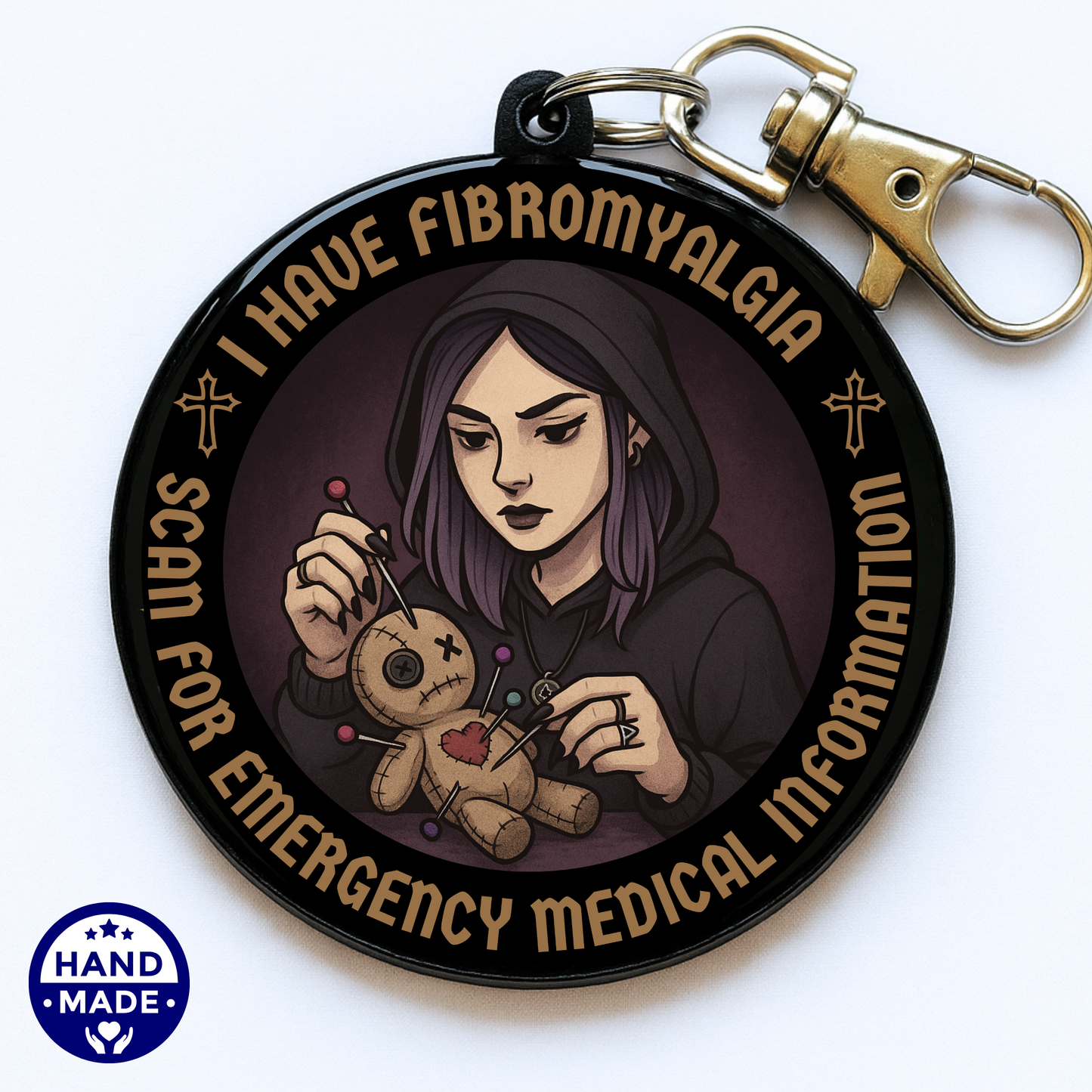 I Have Fibromyalgia |  Dark Voodoo Fibro Emergency Alert Tag | Emergency Alert Scannable NFC Keychain