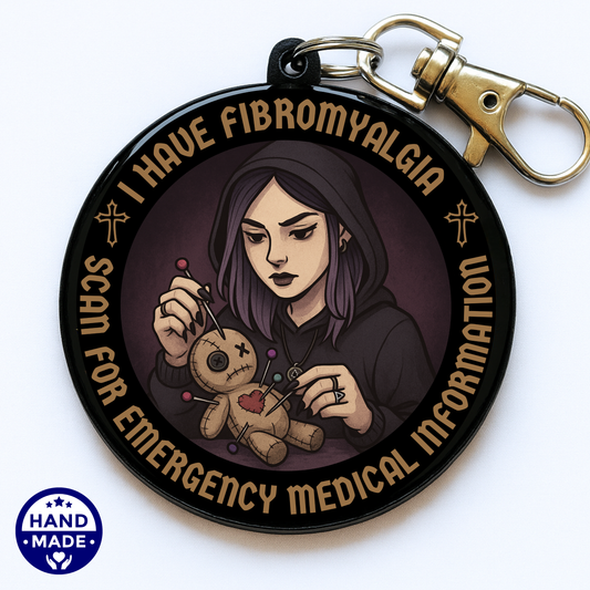I Have Fibromyalgia |  Dark Voodoo Fibro Emergency Alert Tag | Emergency Alert Scannable NFC Keychain