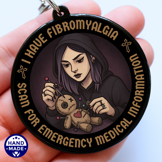 I Have Fibromyalgia | Dark Voodoo Fibro Emergency Alert Tag | Emergency Alert Scannable NFC Keychain