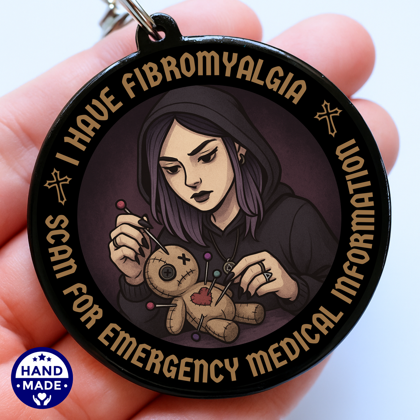 I Have Fibromyalgia |  Dark Voodoo Fibro Emergency Alert Tag | Emergency Alert Scannable NFC Keychain