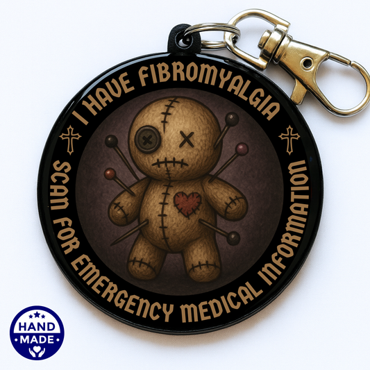 I Have Fibromyalgia |  Dark Fibro Emergency Alert Tag | Emergency Alert Scannable NFC Keychain