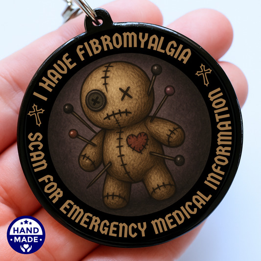 I Have Fibromyalgia |  Dark Fibro Emergency Alert Tag | Emergency Alert Scannable NFC Keychain