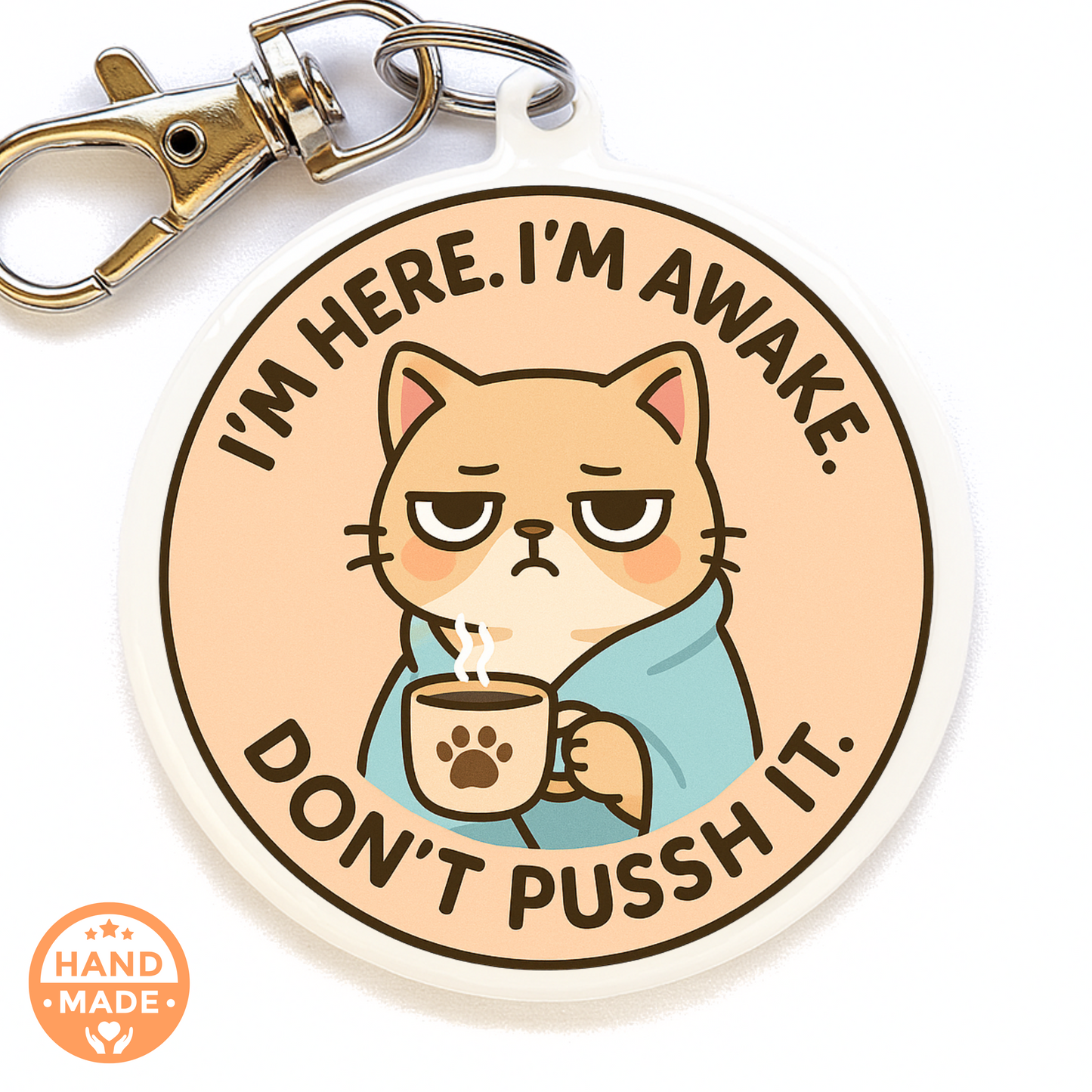 Not A Morning Grumpy Cat - Sarcastic Funny Keychain  | Scannable NFC Keychain