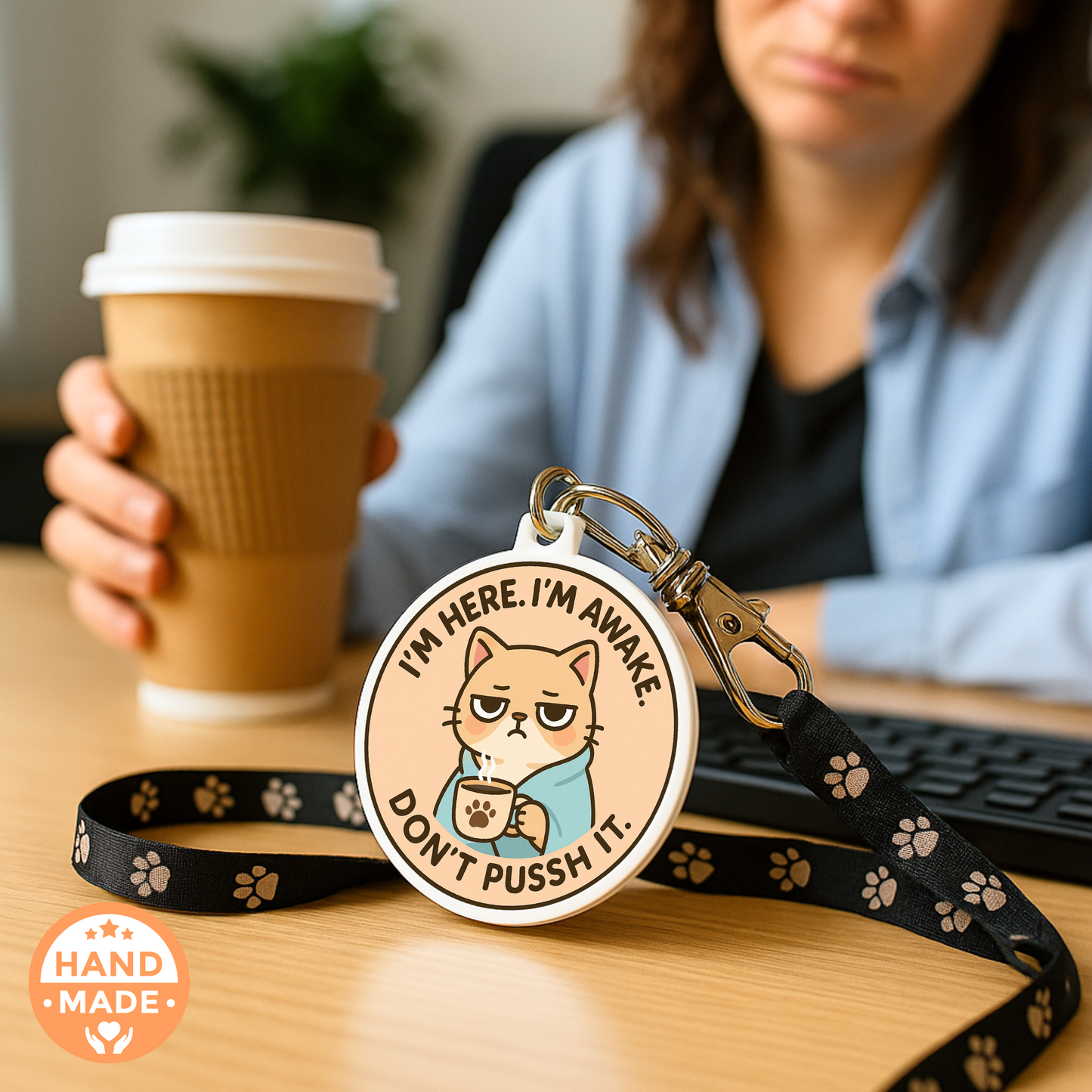 Not A Morning Grumpy Cat - Sarcastic Funny Keychain  | Scannable NFC Keychain